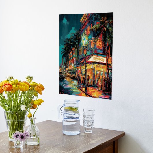 Glimmering Miami Nightscape: Folie Poster afdrukke (Laag (Keuken))
