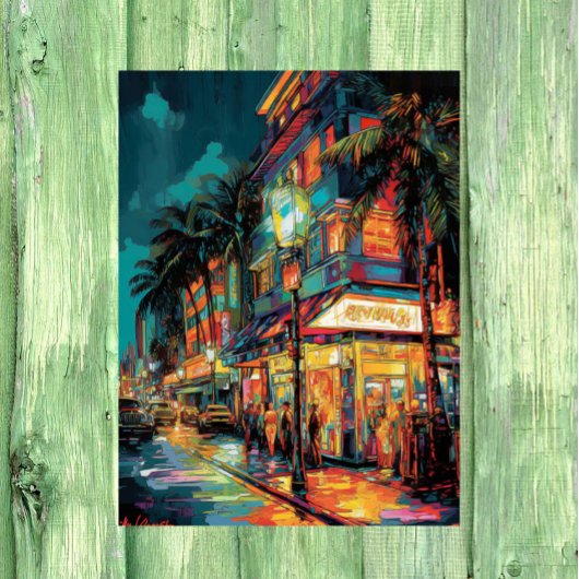 Glimmering Miami Nightscape: Folie Poster afdrukke