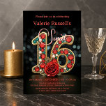Glimmering Ruby Blauwgroen Pearl Edelsteen Roos Sw Kaart<br><div class="desc">Deze Sweet 16 uitnodiging is een oogverblindend juweel-getinte meesterwerk tegen een verfijnde bokeh achtergrond. Het brandpunt is een prachtige "16", zorgvuldig versierd met glinsterende robijnrode edelstenen en elegante blauwgroen accenten, die elk het licht vangen als een sterrenbeeld. Romige witte parels voegen een vleugje klassieke elegantie toe, terwijl een fluwelen rode...</div>