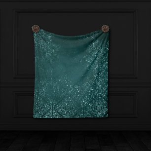 Glimmery Blauwgroen Grunge   Rich Dark Green Glam  Fleece Deken