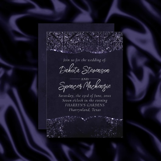 Glimmery Indigo Grunge | Midnight Paars Damask Kaart