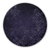 Glimmery Indigo Grunge | Midnight Paars Damask Keramische Knop (Voorkant)