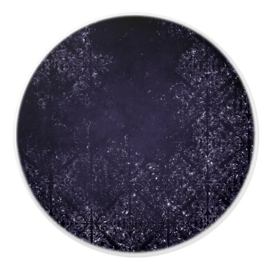 Glimmery Indigo Grunge | Midnight Paars Damask Keramische Knop (Voorkant)