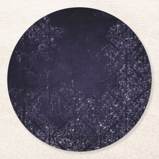 Glimmery Indigo Grunge | Midnight Paars Damask Ronde Kartonnen Onderzetter (Voorkant)