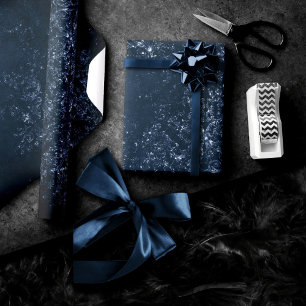 Glimmery Navy Grunge   Donker saffierblauw damast Cadeaupapier