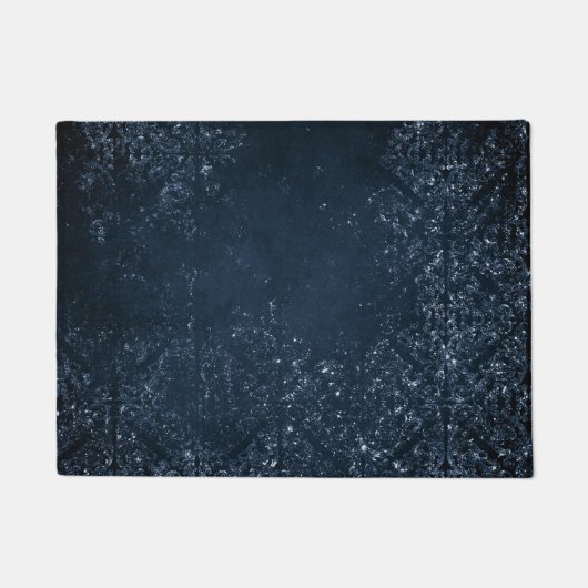 Glimmery Navy Grunge | Donker saffierblauw damast Deurmat (Voorkant)