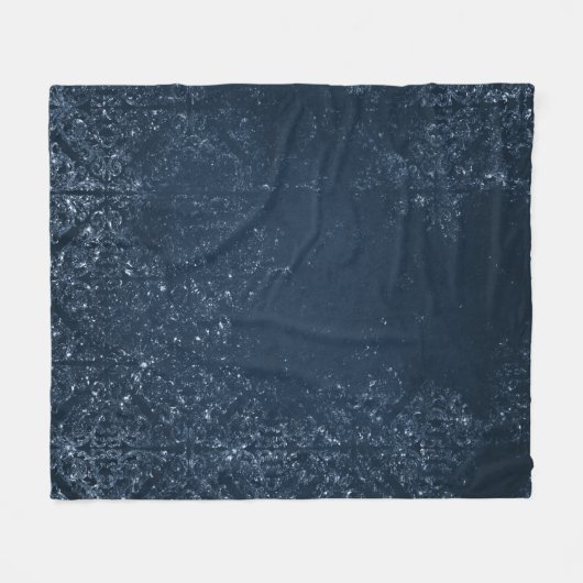 Glimmery Navy Grunge | Donker saffierblauw damast Fleece Deken (Voorkant (Horizontaal))