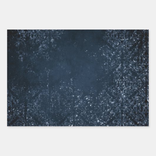 Glimmery Navy Grunge | Donker saffierblauw damast Inpakpapier Vel (Voorkant)