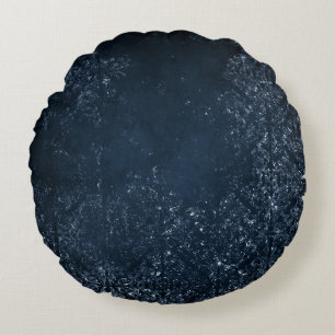 Glimmery Navy Grunge   Donker saffierblauw damast Rond Kussen