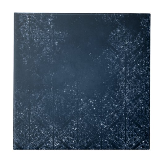 Glimmery Navy Grunge | Donker saffierblauw damast Tegeltje (Voorkant)