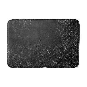 Glimmery Onyx Grunge Silvery Black Glam Damask Badmat