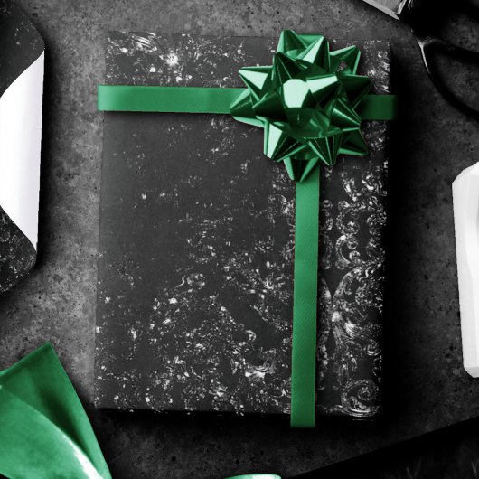 Glimmery Onyx Grunge | Silvery Black Glam Damask Cadeaupapier