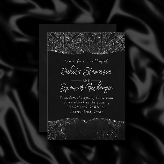 Glimmery Onyx Grunge | Silvery Black Glam Damask Kaart