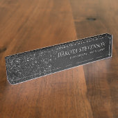 Glimmery Onyx Grunge | Silvery Black Glam Damask Naambordje (Zijkant)