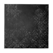 Glimmery Onyx Grunge | Silvery Black Glam Damask Tegeltje (Voorkant)