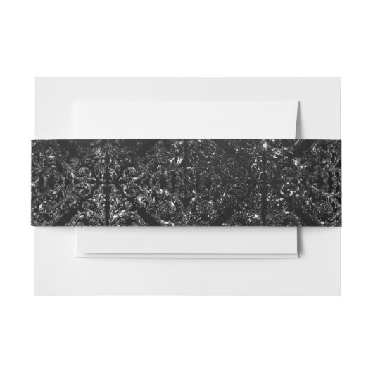 Glimmery Onyx Grunge | Silvery Black Glam Damask Uitnodigingen Wikkel (Voorkant Voorbeeld)