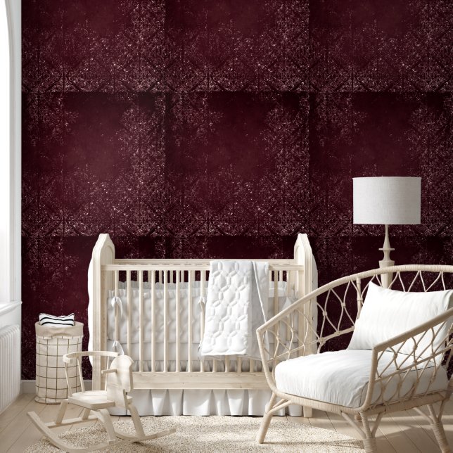 Glimmery Wine Grunge | Sangria Bordeaux Damask Behang (Kinderen)