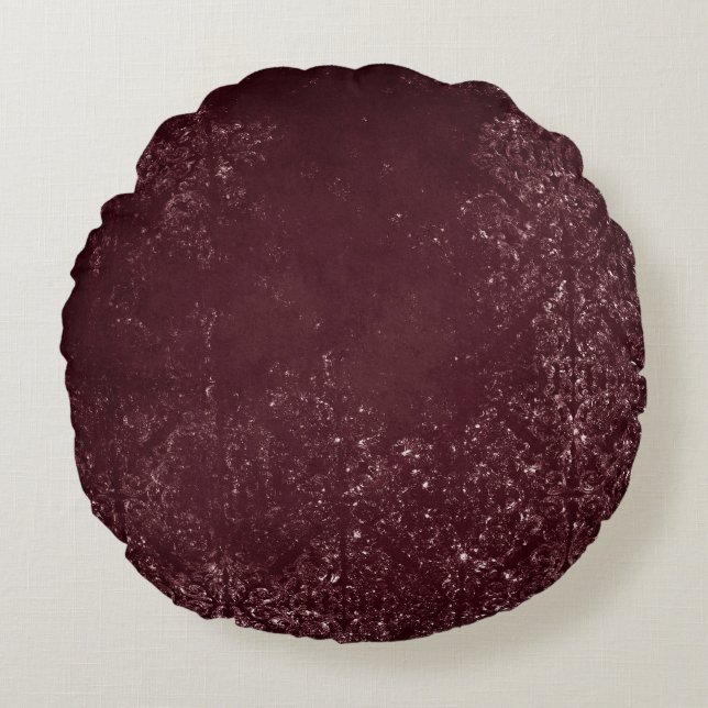 Glimmery Wine Grunge | Sangria Bordeaux Damask Rond Kussen (Voorkant)