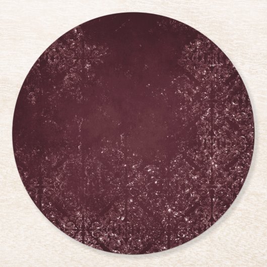 Glimmery Wine Grunge | Sangria Bordeaux Damask Ronde Kartonnen Onderzetter (Voorkant)
