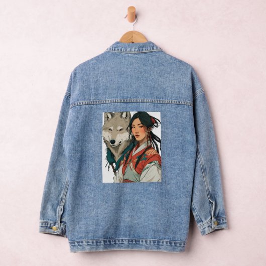"Glimpen van de steppe: de Mongoolse vrouw" Denim Jacket (Hangar)