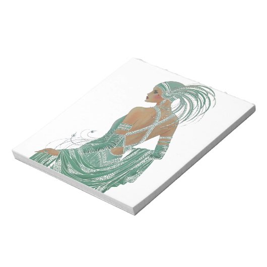 Glimpse of Elegance: Groene Rugloze Jurk Design Notitieblok (Linkerzijde)