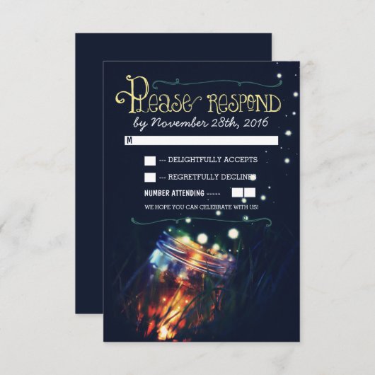 glimwormen metson glas rustieke tuin bruiloft RSVP (Voorkant / Achterkant)