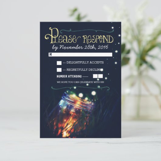 glimwormen metson jar rustieke tuin trouw-RSVP RSVP Kaartje (Staand voorkant)