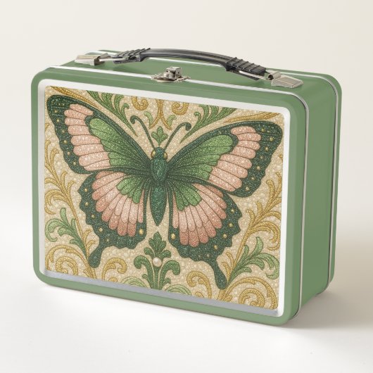 Glinda Butterfly Metal Lunchbox Pink & Green (Voorkant)