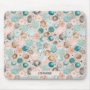 Glinsterend Abstract puntpatroon in turquoise, roz Muismat