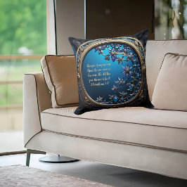 Glinsterend blauw met goud  Bijbelvers Kussen