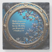 Glinsterend blauw met goud  Bijbelvers Stenen Onderzetter (Voorkant)