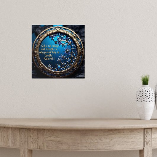Glinsterend blauw met gouden Bijbelvers  Poster