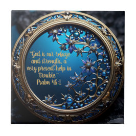 Glinsterend blauw met gouden Bijbelvers  Tegeltje