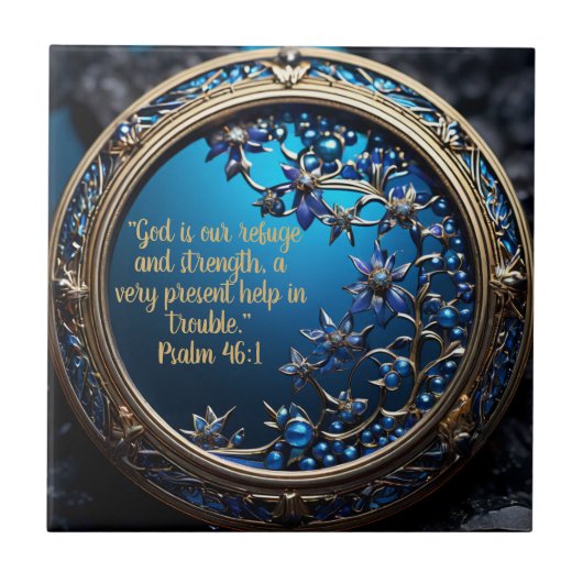 Glinsterend blauw met gouden Bijbelvers  Tegeltje (Voorkant)