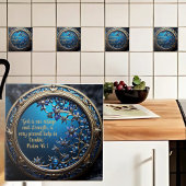 Glinsterend blauw met gouden Bijbelvers  Tegeltje