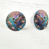 Glinsterend blauw met koperen kolibrie keramische knop