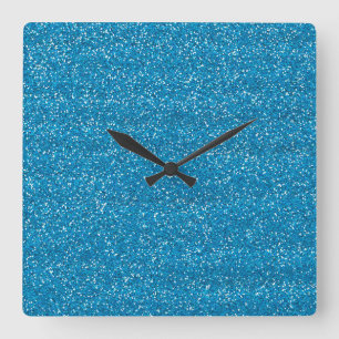 Glinsterend Blauw & Zilver Glitter Vierkante Klok