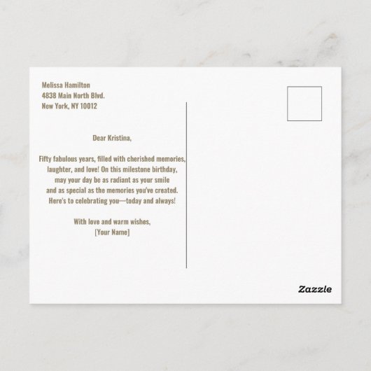 Glinsterend Goud en Diamant 50e Verjaardag Briefkaart (Achterkant)