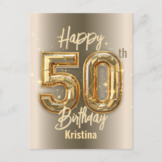 Glinsterend Goud en Diamant 50e Verjaardag Briefkaart (Voorkant)