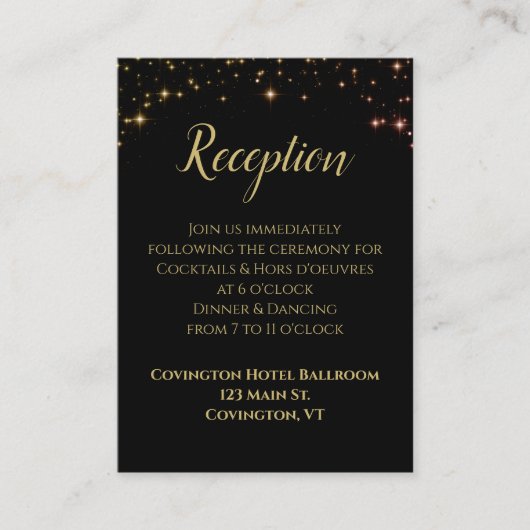 Glinsterend Gouden Fonkeling Zwart Huwelijksontvan Informatiekaartje (Voorkant)