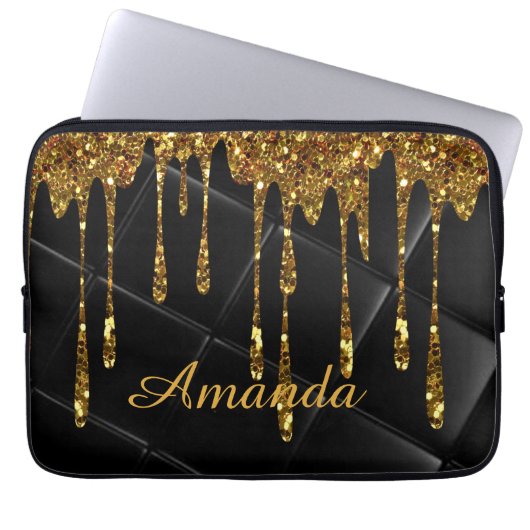 Glinsterend Gouden Zwart Design Laptop Sleeve (Voorkant)