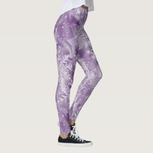 Glinsterend Paars Sneeuwvlokpatroon Leggings