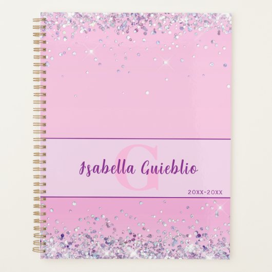 Glinsterend roze glitter minimalistisch design planner (Voorkant)