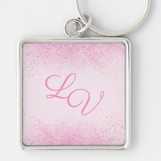 Glinsterend Roze Glitterstof Sleutelhanger (Voorkant)