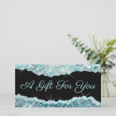 glinsterend turquoise glitterschenkingcertificaat (Staand voorkant)