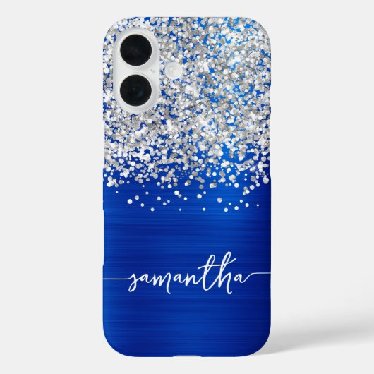 Glinsterend Zilver Glitter Koningsblauw Glam Naam Case-Mate iPhone Case (Achterkant)