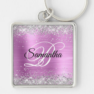 Glinsterend Zilver Glitter Roze Lavendel Folie Mon Sleutelhanger