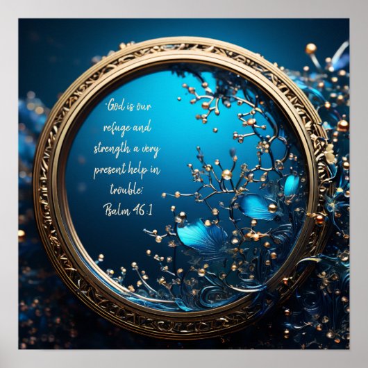 Glinsterende blauw en gouden Lijst bijbelverzen Poster (Voorkant)