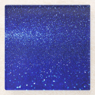 Glinsterende Blauw Glitter Canvas Glazen Onderzetter