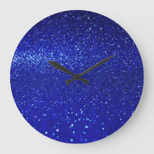 Glinsterende Blauw Glitter Canvas Grote Klok